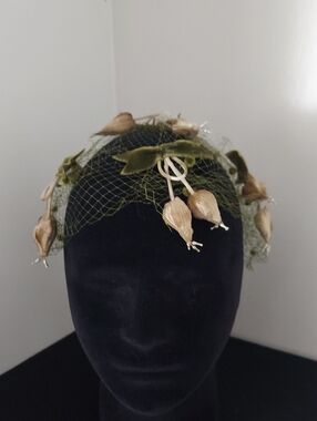 Vintage-Inspired Olive Green Floral Veil Headpiece